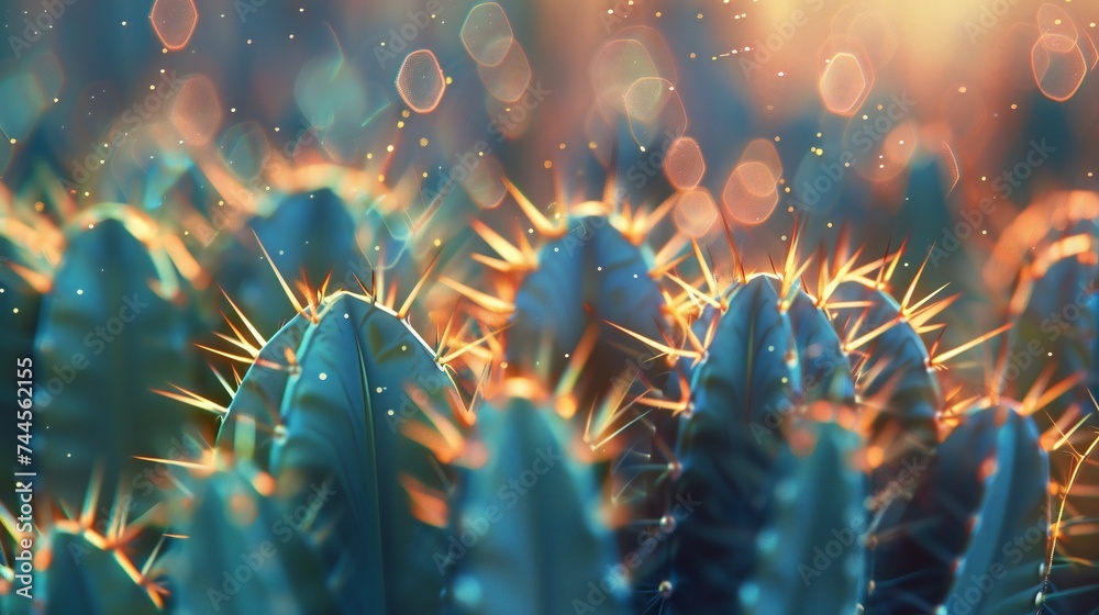 Cactus Whisper: Macro beauty of cactus needles whispers tranquility in every detail. - obrazy, fototapety, plakaty 