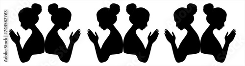 Religion praying and believe in god concept. Young woman nun sitting with hands crossed praying to god in religious gesture spiritual blessing Vector illustration.