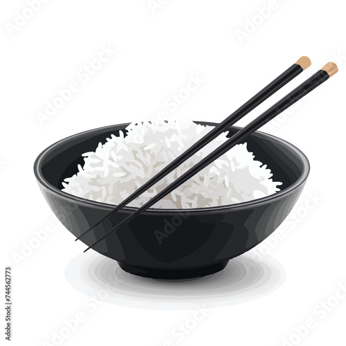 Rice on bowl with chopsticks Vector illustration 