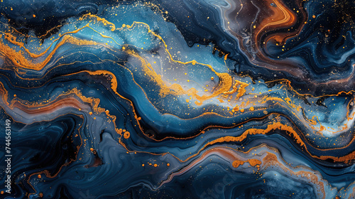 Blue and gold marbling pattern. Created with Ai