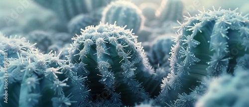 Frostbitten Succulence: The cactus wears a cloak of frost, its icy tendrils weaving a chilling tale.