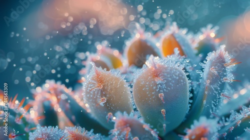 Glacial Glow: The frost-kissed cactus emits an ethereal glow, casting a cold, otherworldly light.