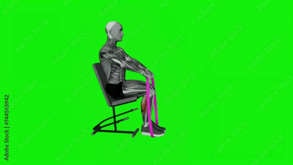 3D illustration animation of a male doing the Resistance Band Calf Press Exercise sitting on chair 3D illustration animation of a male doing the Resistance Band Calf Press Exercise sitting on chair