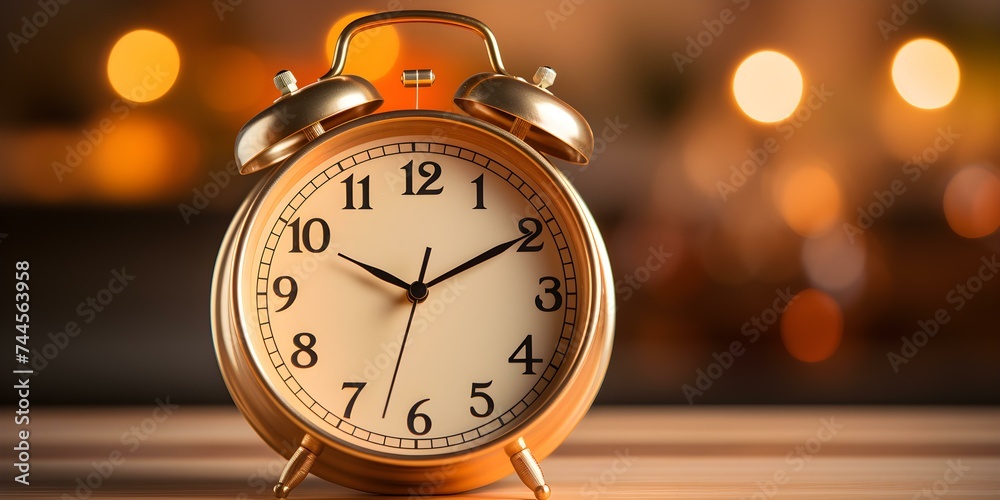 A clock sitting on a table representing effective time management skills. Concept Time Management, Clock, Productivity, Efficiency, Organized Workspace A clock sitting on a table representing effective time management skills. Concept Time Management, Clock, Productivity, Efficiency, Organized Workspace