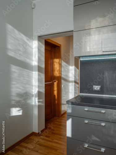 KItchen in the modern flat. Light from the window.