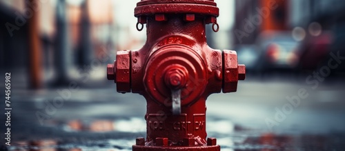 Red fire hydrant in close-up. photo