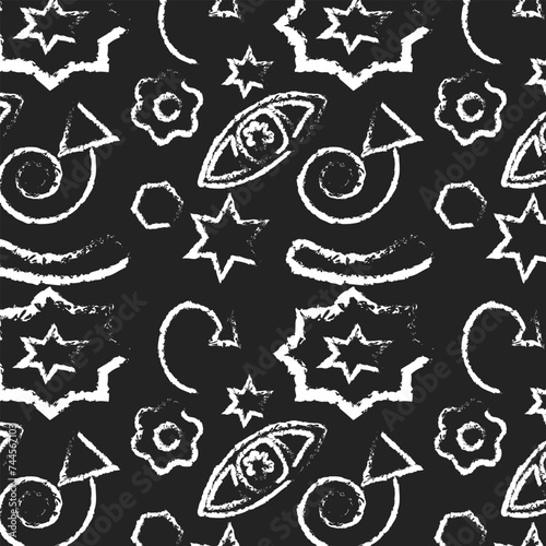 hand drawn pattern themed doodle art black background