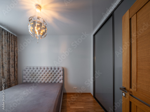 Bedroom in the modern flat.
