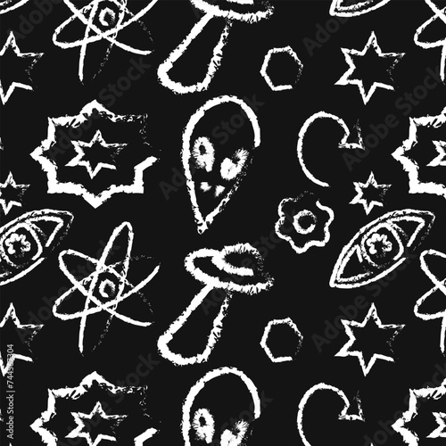 hand drawn pattern themed doodle art black background