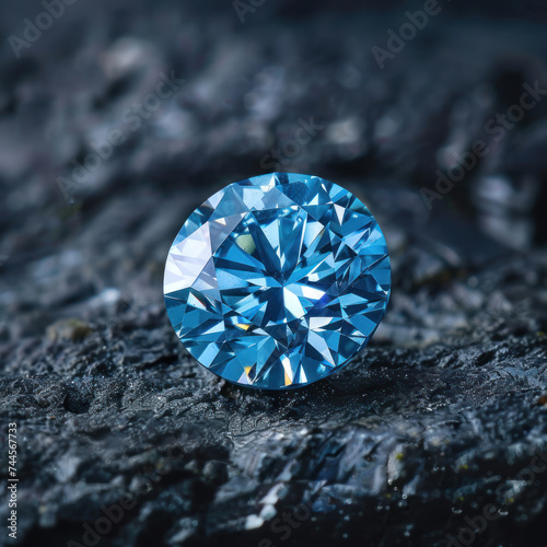 cut Blue Diamond ​gem ​of flawless quality on black background