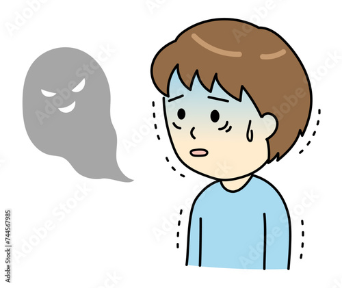 幻視で震える顔色の悪い若い男性