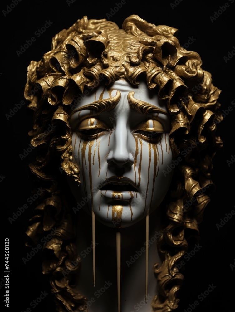 Statue of Woman With Gold Painted Face. Printable Wall Art.
