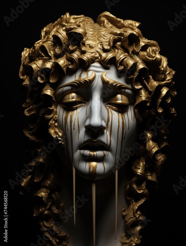 Statue of Woman With Gold Painted Face. Printable Wall Art.