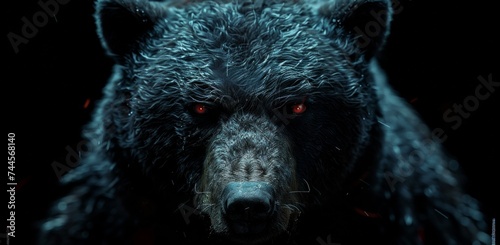 Portrait of a black bear with bright red eyes