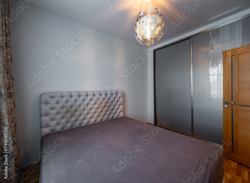 Bedroom in the modern flat.