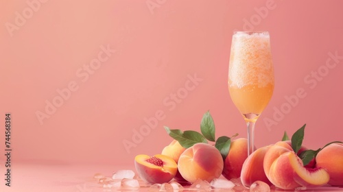Fototapeta Naklejka Na Ścianę i Meble -  Bellini Cocktail With Peaches on Table