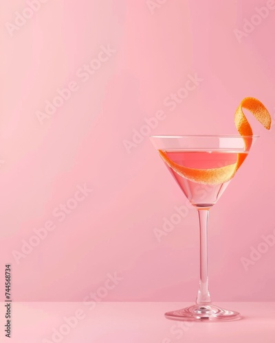 Pink Cocktail Garnished With Orange Slice
