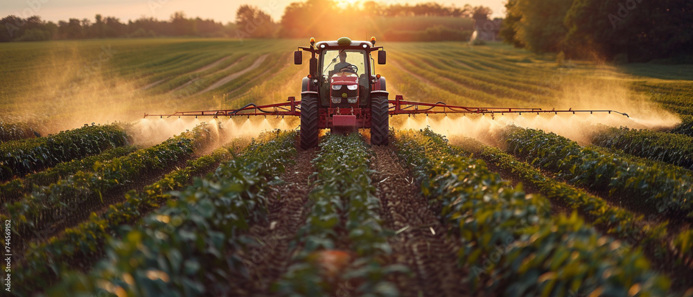 Agrararbeit: Traktor bei der Feldbehandlung - obrazy, fototapety, plakaty 