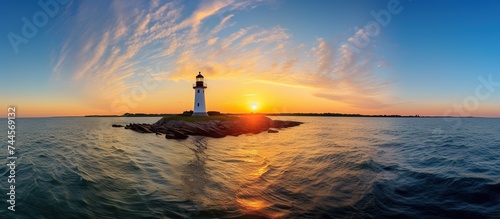 Panoramic landscape lighthouse with sunset