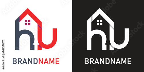 Letter hu home logo design template photo