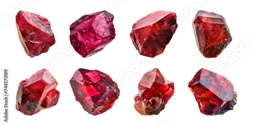 Collection of red gem stones isolated on a transparent background, PNG photo