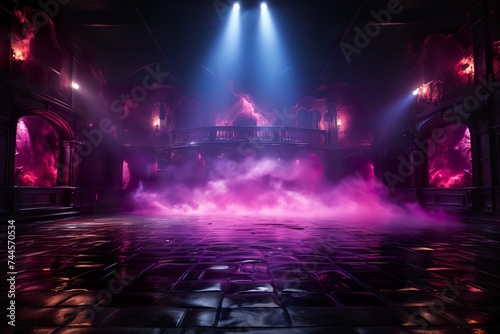 stylist and royal The dark stage shows  dark purple  multicolored background  an empty dark scene