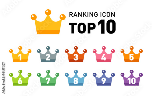 王冠・クラウンのランキングアイコンセット／ベクター素材／1位から10位まで