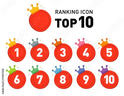 王冠・クラウンのランキングアイコンセット／ベクター素材／封蝋・シーリングワックス／1位から10位まで