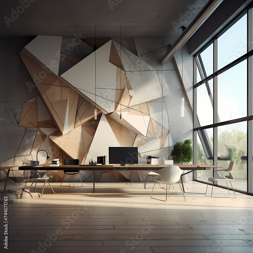Abstract geometric shapes in a modern office