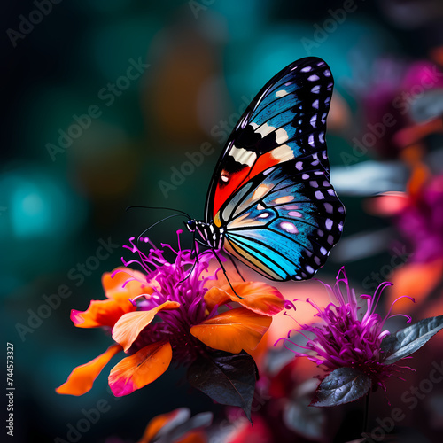 Close-up of a colorful butterfly on a flower. © Cao