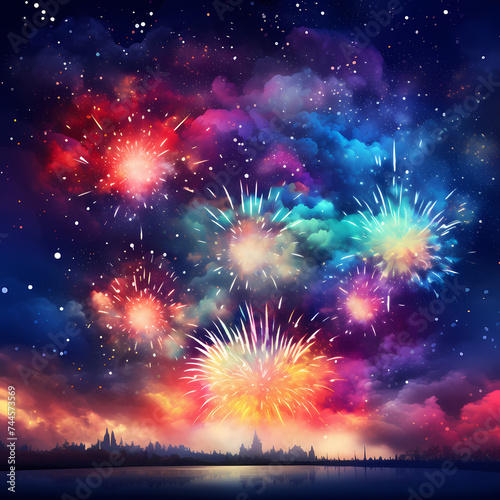Colorful fireworks against a night sky.