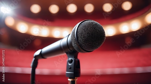 lose up of microphone in concert hall or conference room