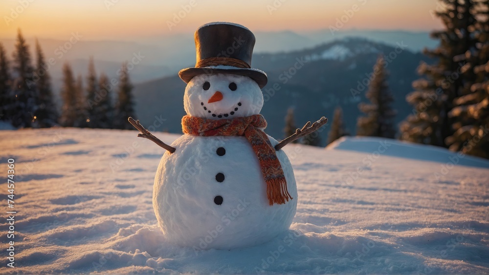Obraz premium A cute snowman with a long hat Christmas season