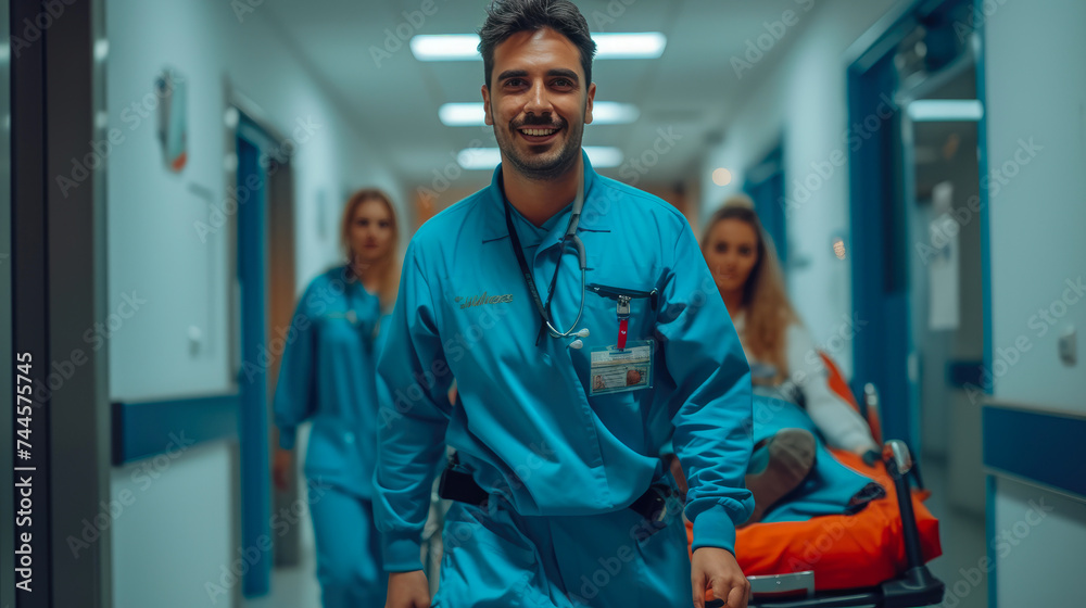 Warm-hearted Healthcare Worker with Stretcher Transfer Warm-hearted Healthcare Worker with Stretcher Transfer
