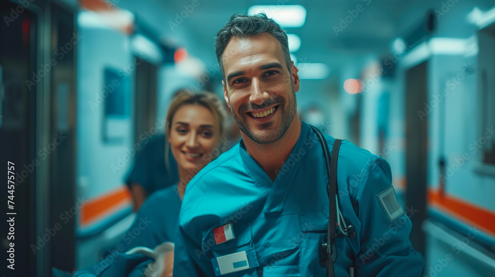 Fototapeta premium Satisfied Medical Staff with Patient Transfer Task