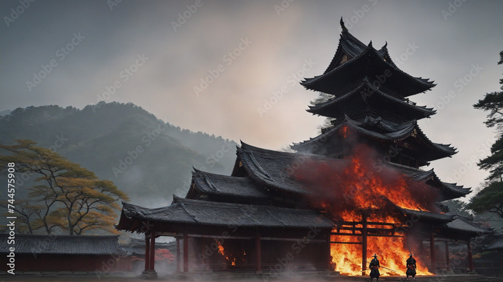 Naklejka premium Temple on fire