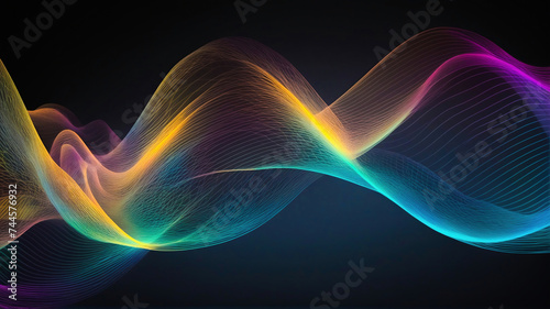 Futuristic abstract digital background with glowing waves. Neural network, AI, digital storage, sound and graphic form, science