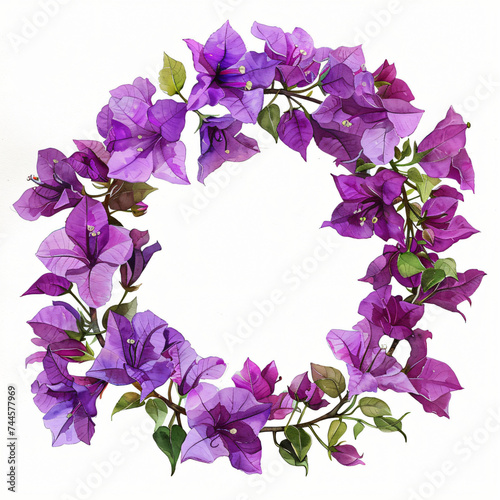Round watercolor flower wreath - purple