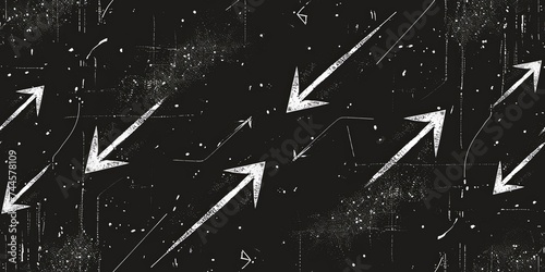 Fototapeta Naklejka Na Ścianę i Meble -  Seamless pattern of ink galaxy. Simple line Illustration arrows and graphs Flying In The Universe black color grunge texture background.
