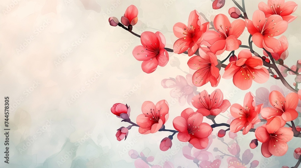 Spring floral background , blooming branches on light background with space for text
