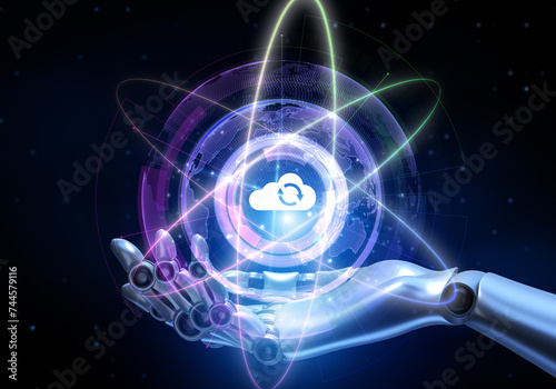 Wallpaper Mural Cloud technology concept. Computing data storage. Software infrastructure. Robotic hand pressing button 3d render. Torontodigital.ca