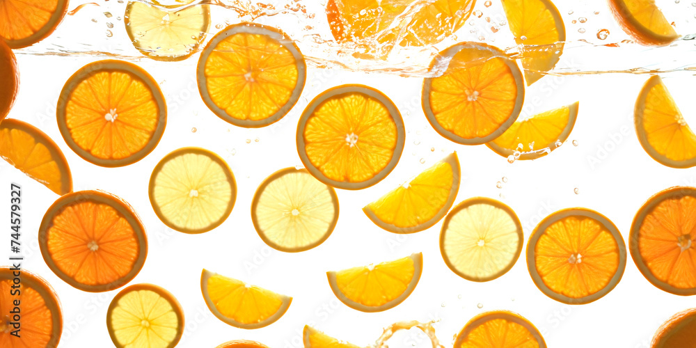 A dynamic display of citrus fruits caught mid-splash. The vibrant oranges and grapefruits, surrounded by droplets of juice and water, exude a sense of freshness and vitality. A dynamic display of citrus fruits caught mid-splash. The vibrant oranges and grapefruits, surrounded by droplets of juice and water, exude a sense of freshness and vitality.
