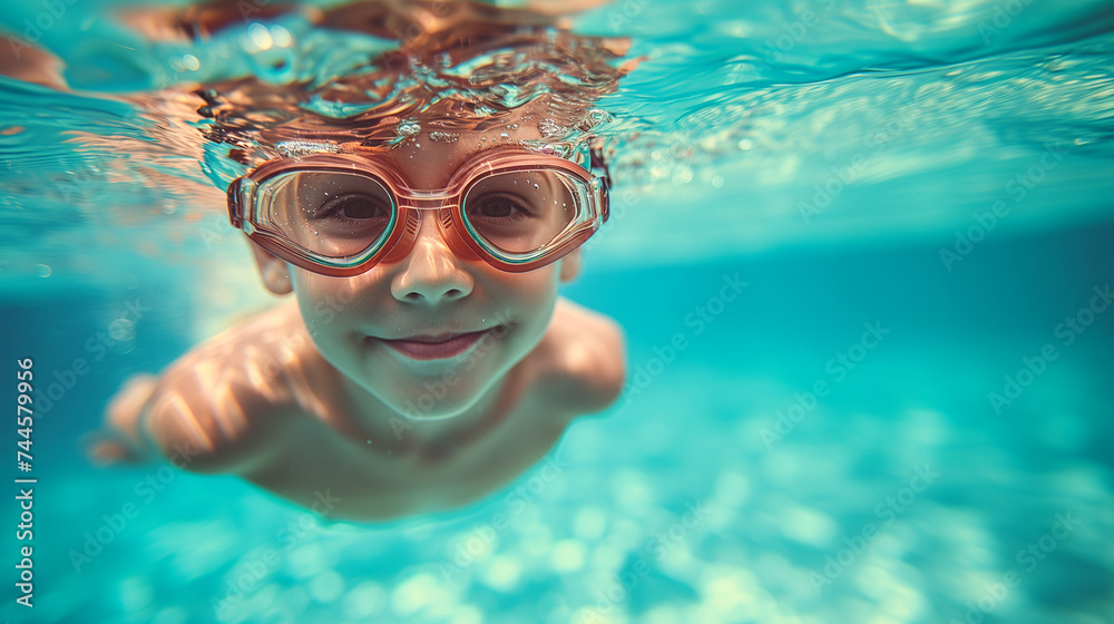 Kid captured swimming underwater in a pool