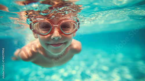 Kid captured swimming underwater in a pool
