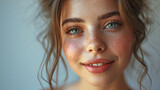 Close up of woman with freckles, perfect for beauty or skincare concepts