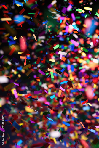 Colorful confetti on black background  perfect for celebration events