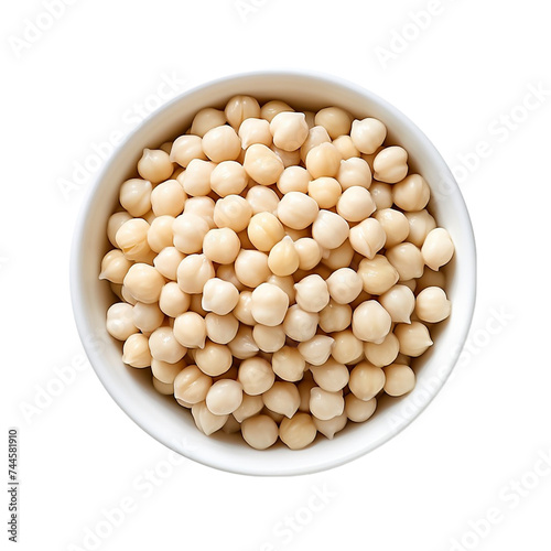 Bowl of chickpeas isolated on transparent background. Top view.