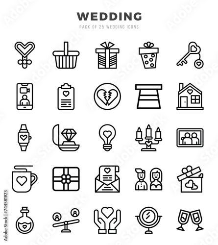 Vector icons set of Wedding. Lineal style Icons.