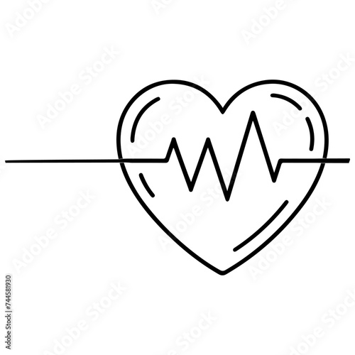 Heart beat with Wave graph pulse. Medicine concept. Continuous single black Lines drawing of doodle hand drawn Heart cardiogram icon Symbol in linear style Vector