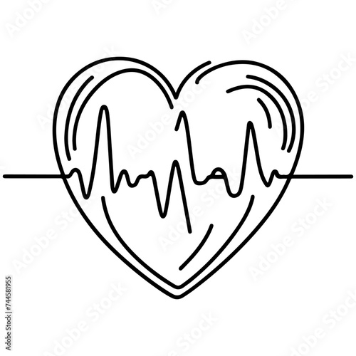 Heart beat with Wave graph pulse. Medicine concept. Continuous single black Lines drawing of doodle hand drawn Heart cardiogram icon Symbol in linear style Vector